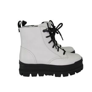UGG Women's Sidnee Leather Combat Lace Up Boots in White SZ US 6 UK 4